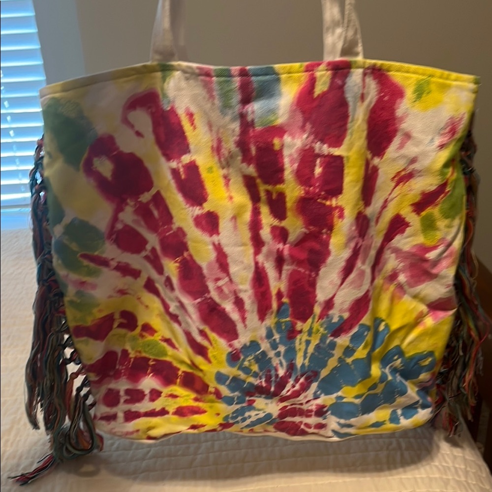 Magid Colorful Tie-Dye Tote Bag with Fringe - Picture 2 of 9